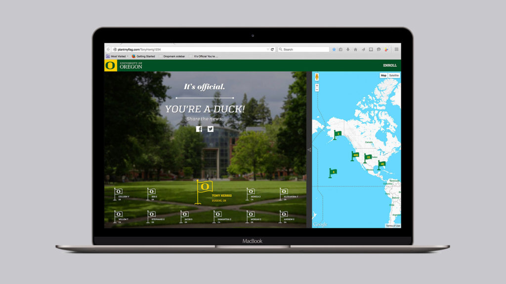 Drag your personalized flag to plant it in the UO quad with others.